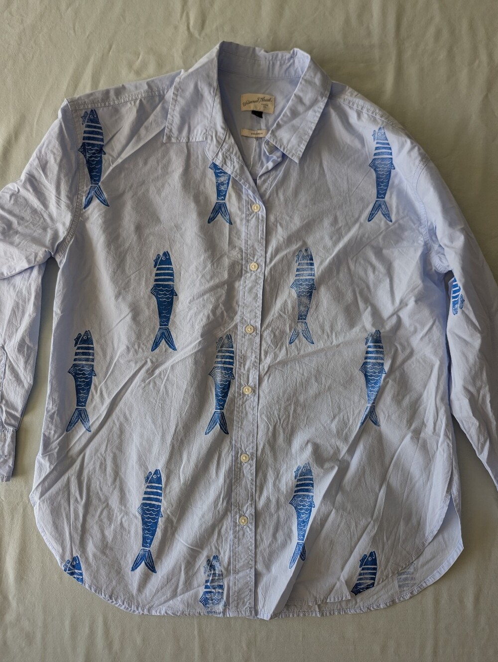 Sardine Long Sleeve Button Down Block Printed Shirt
